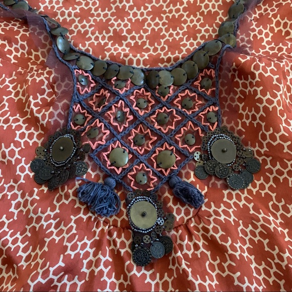 Corey Lynn Calter 100% Silk Embroidered Coin Tribal Far East Blouse Size 8 - Picture 5 of 9